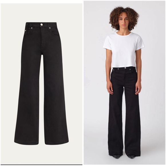 AMO FRIDA BLACK OAK Wide leg elegance Denim Jeans - Picture 1 of 11